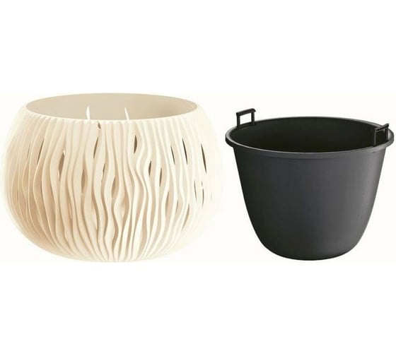 Кашпо Prosperplast SANDY BOWL 18 см, со вставкой, крем DSK180 728