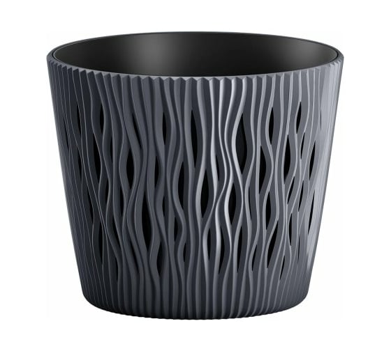Кашпо Prosperplast SANDY ROUND 15.8 см, со вставкой, антрацит DSR160 433 1