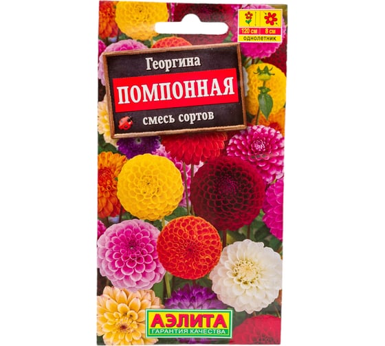 Семена Аэлита Георгина Помпонная, смесь окрасок, однолетний, 0.3 г 4601729050596 00-00569984 1