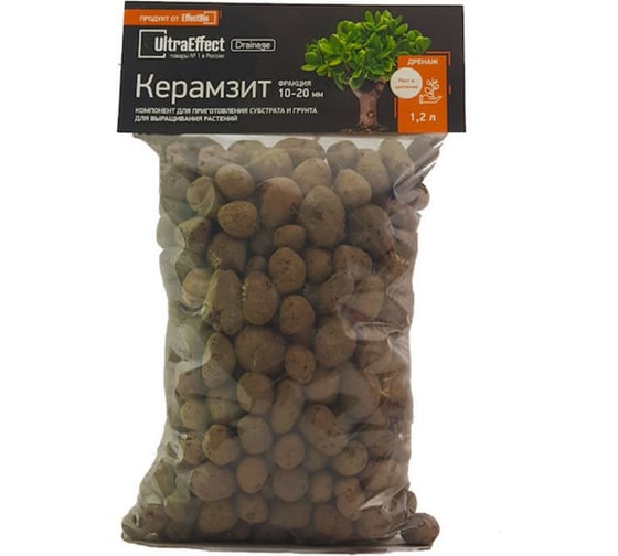 Классический керамзитовый дренаж EffectBio Ultra Effect EcoLine 10-20 мм, 1.2 л 4603735996240 1