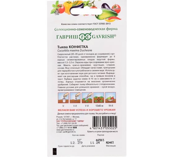 Семена Гавриш Тыква Конфетка 1 г 1999945877
