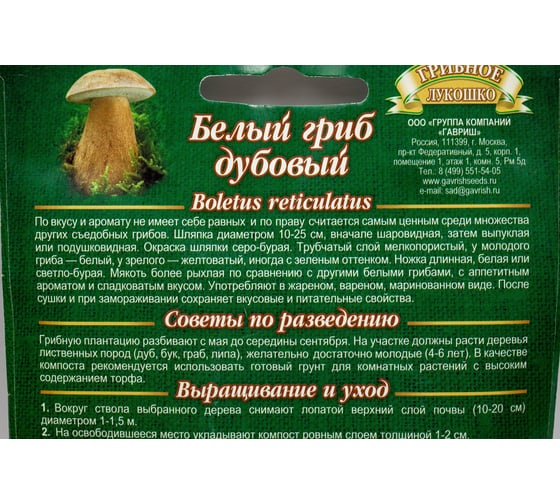 Семена Гавриш Белый гриб Дубовый на зерновом субстрате 15 мл 4601431040007