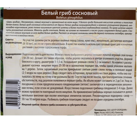 Мицелий на компосте Поиск Белый гриб сосновый 60 мл 4601887286752