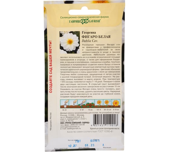 Георгина ГАВРИШ Фигаро белая 7 шт. Н23 1071860792