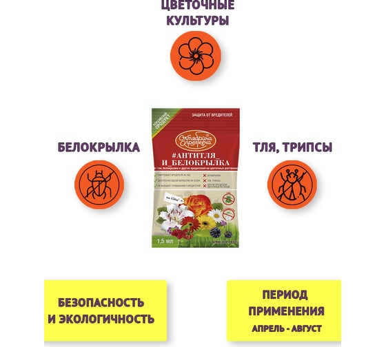 Средство защиты от тли и белокрылки на цветочных растениях Октябрина Апрелевна Имидор, ВРК, 1.5 мл РУ-ИВРКЦ-А1.5-50-1