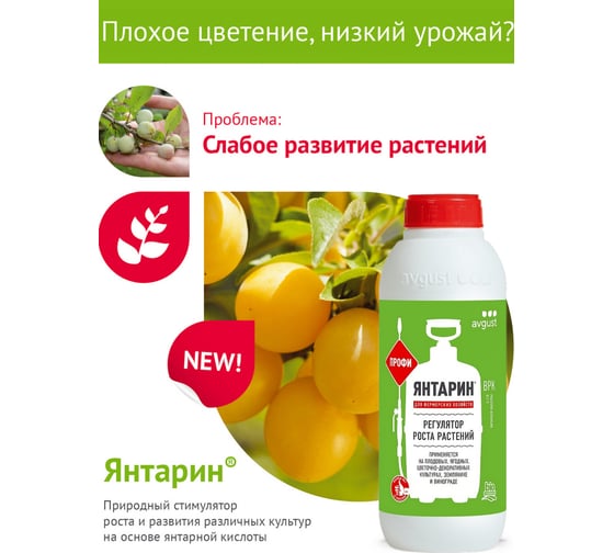 Природный регулятор роста Avgust  Янтарин Профи, 1 л 4606696012516