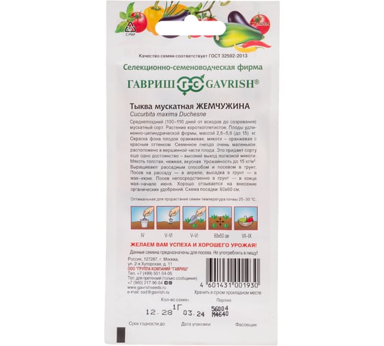 Тыква ГАВРИШ Жемчужина, мускатная 1 г 1999943639