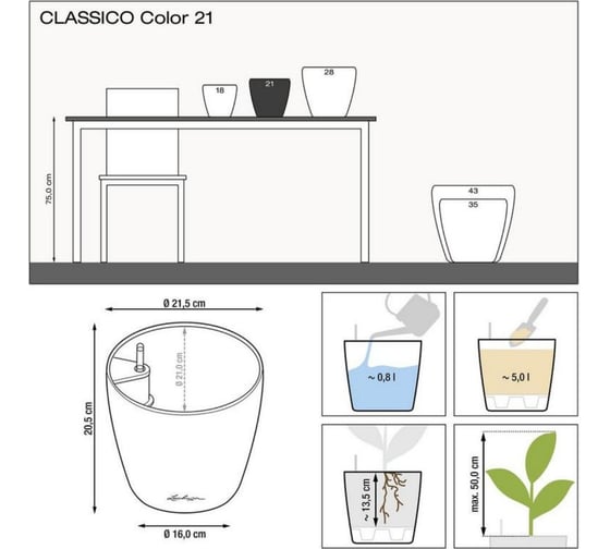 Кашпо Lechuza Classico Color Complete Белый D21.5xH20.5 см 13170