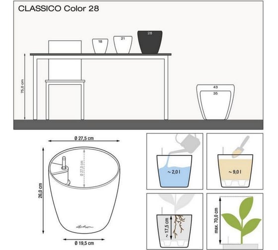 Кашпо Lechuza Classico Color Complete Серый D27.5xH26 см 13204