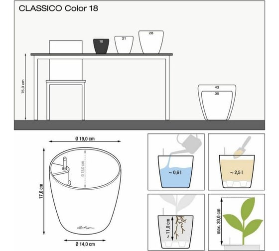Кашпо Lechuza Classico Color Complete Белый D19xH17 см 13261