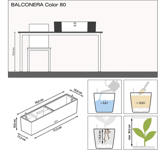 Кашпо Lechuza Balconera Color Complete Белый 80 см 15680