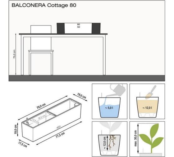 Кашпо Lechuza Balconera Cottage Complete Белый 80 15610
