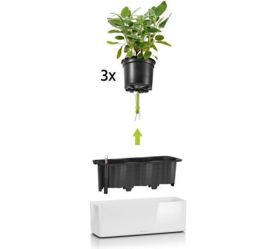 Кашпо Lechuza Cube Glossy Triple Белый блестящий 40x14xH13.5 см 13670