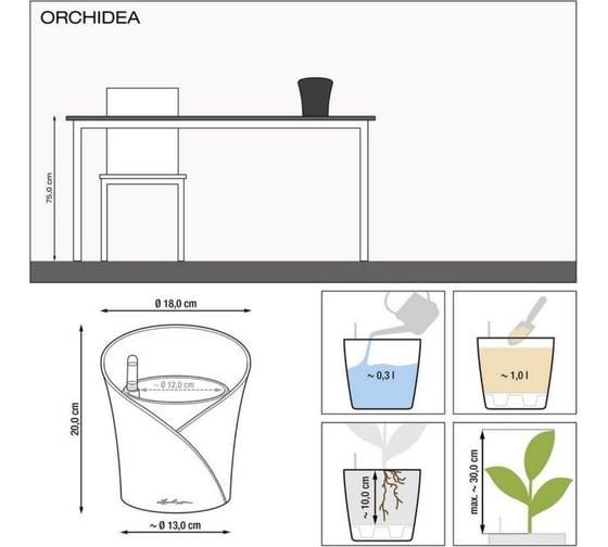 Кашпо Lechuza Orchidea Complete Белый матовый 18х18х20 см 13960