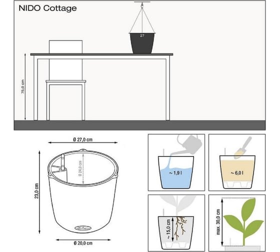 Кашпо Lechuza Nido Cottage Complete Коричневый D27xH23 см 15195