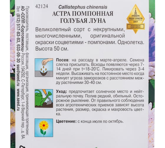 Астра помпонная Дом Семян Голубая Луна 42124