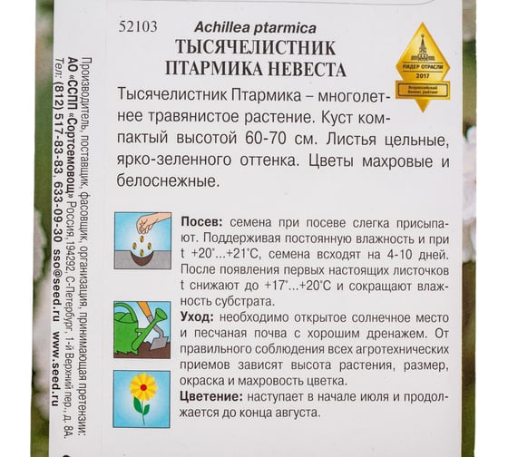 Тысячелистник птармика Дом Семян Невеста 52103