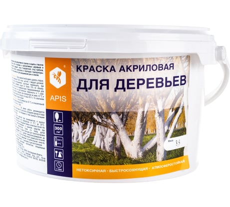 Акриловая краска для деревьев APIS белая, 3.5 кг 4665296515025