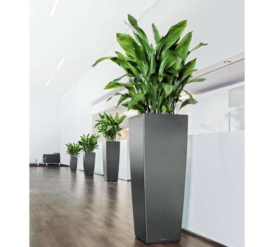 Кашпо LECHUZA Cubico Alto Complete 40x40x105 см, цвет антрацитовый металлик 18233