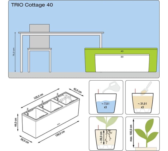 Кашпо LECHUZA TRIO Cottage 40 светло-серое 15027