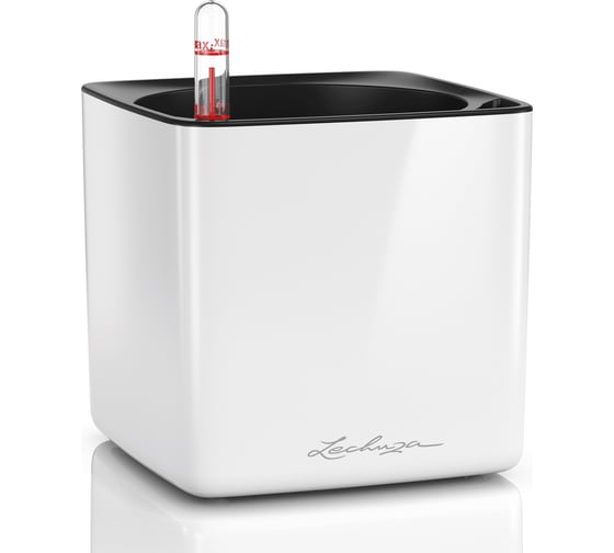 Кашпо LECHUZA Cube Glossy Complete 14x14x14 см, белое блестящее 13510