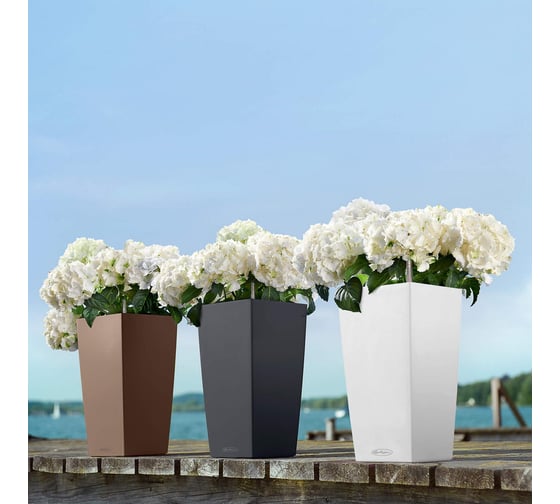 Кашпо LECHUZA Color Cubico Complete 22x22x41 см, серое 13164