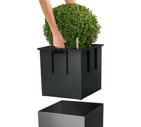 Кашпо LECHUZA Cube Premium Complete 39x39xH40 см, антрацитовый металлик 16363