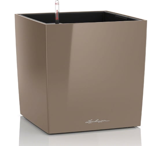 Кашпо LECHUZA Cube Premium Complete 39x39xH40 см, серо-коричневый блестящий 16365 1