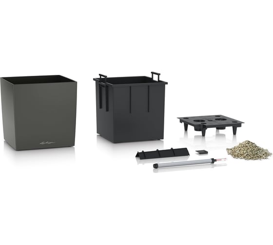 Кашпо LECHUZA Cube Premium Complete 30х30хH30 см, антрацитовый металлик 16463