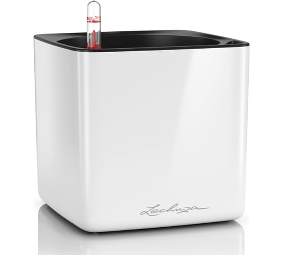 Кашпо LECHUZA Cube Glossy Complete 17x17xH16 см, белый блестящий 13520