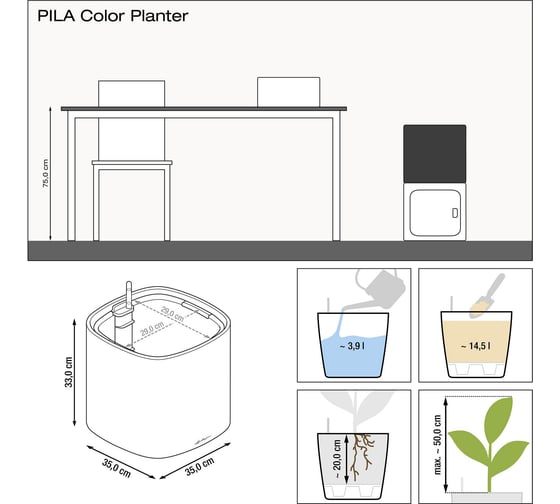 Кашпо LECHUZA PILA PLANTER Color35 светло-серое 15904