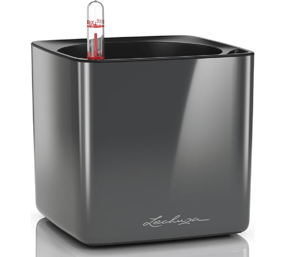 Кашпо LECHUZA Cube Glossy Complete 17x17xH16 см, антрацитовый блестящий 13521