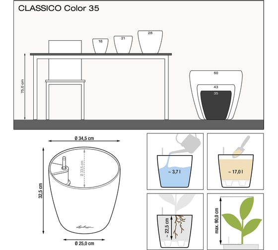 Кашпо Lechuza Color Classico Complete D35xH32 см, белое 13210