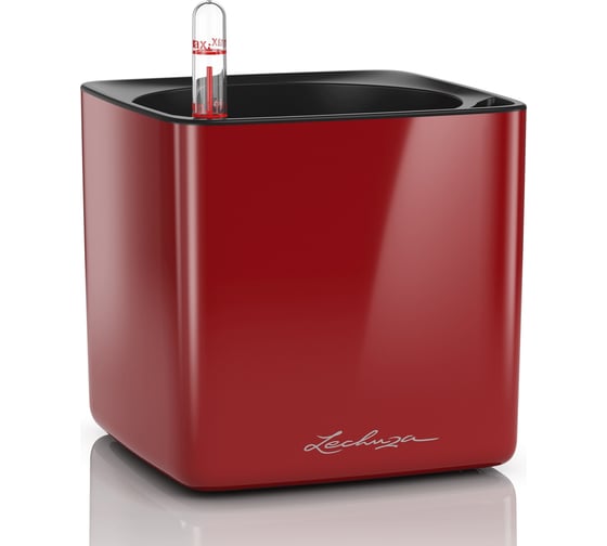 Кашпо Lechuza Cube Glossy Complete 14x14xH14 см, ярко-красный блестящий 13512