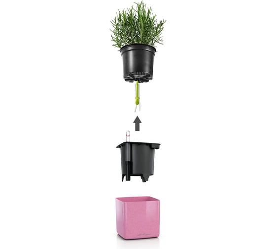 Кашпо Lechuza Cube Glossy Complete 14х14хН14 см, кремовый блестящий 13515