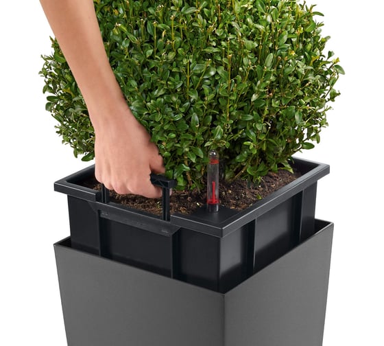 Кашпо Lechuza Cubico Complete 22x22xH41 см, черный блестящий 18469