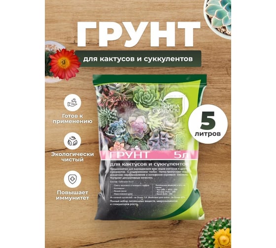 Грунт Сила Суздаля Кактусы и суккуленты 5 л 4680004060468