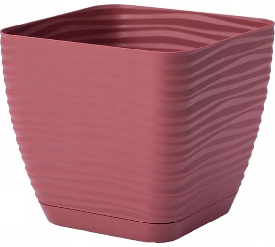 Квадратное кашпо с поддоном FormPlastic 3620-057 Sahara petit 15х13.6 см, 2 л, марсала 058517 1