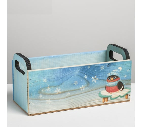 Деревянный ящик с ручками Дарите Счастье Снегири 24.5х5х10 см 4529685