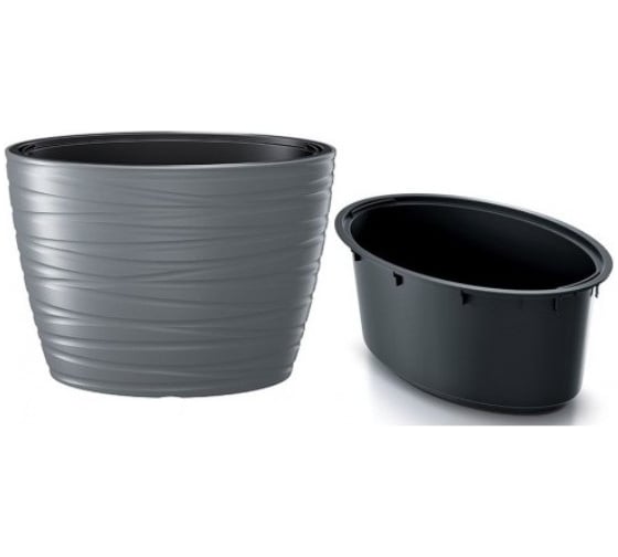 Кашпо с вкладышем Prosperplast MAZE DBMZE600 405U овальное, 58.5х38.5х42.3 см, 24/56 л, серый камень 061241 1