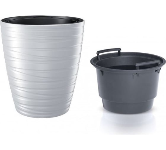Кашпо с вкладышем Prosperplast MAZE DBMZ300 S449 низкое, 29.6х32.9 см, 8/16 л, белое 061252 1