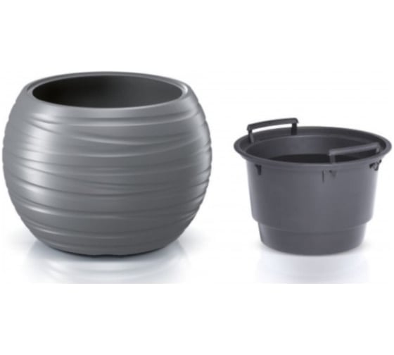 Кашпо с вкладышем Prosperplast MAZE DBMZK440 405U круглое, 43.6х29.9 см, 11/36 л, серый камень 063592 1