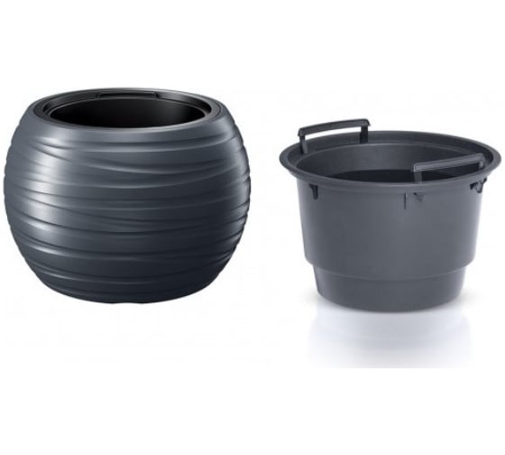 Кашпо с вкладышем Prosperplast MAZE DBMZK400 S433 круглое 39.6х26 см, 8/16 л, антрацит 062574 1