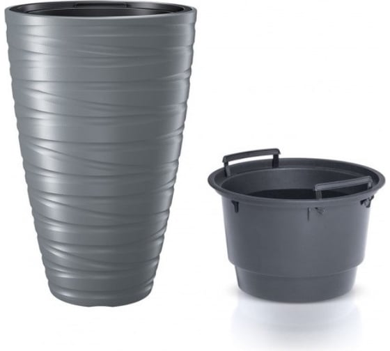Кашпо с вкладышем Prosperplast MAZE DPMZ400 405U высокое, 37.5х57.9 см, 18/43 л, серый камень 061689