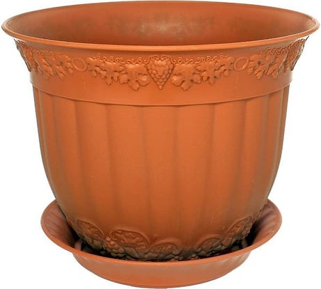 Кашпо с поддоном Эльфпласт Флора 34 см, 14,25 л, терракотовое 032801