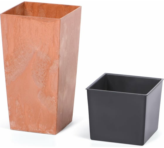 Квадратное кашпо с вкладышем Prosperplast Urbi Square Effect DURS265E R624 26.5х26.5х50 см, терракотовый 058860