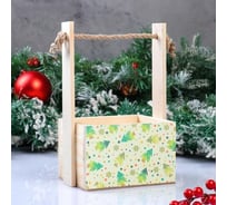 Деревянное кашпо Дарим Красиво Пауль и Любовь. Новогоднее, ёлочки, с принтом, 15х12х8.5 см 5422757