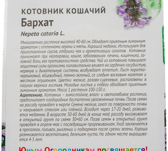 Семена Детская грядка Котовник кошачий Бархат 0.1 г 122822