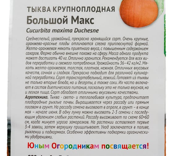 Семена Детская грядка Тыква крупноплодная Большой Макс 1.5 г 122813