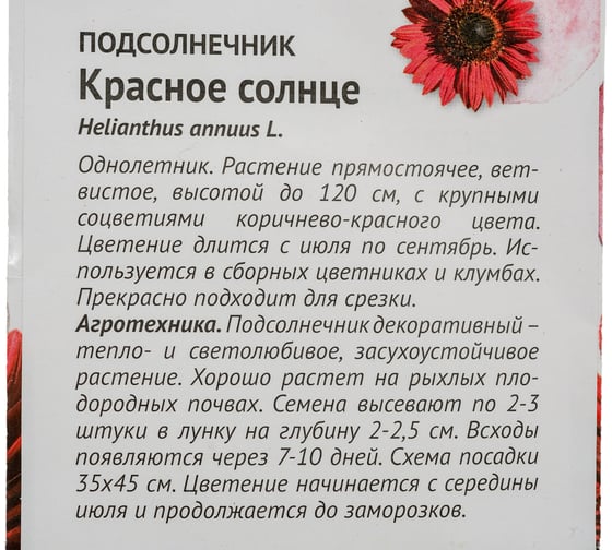 Семена ОКТЯБРИНА ГАНИЧКИНА Подсолнечник Красное солнце 0.5 г 119352